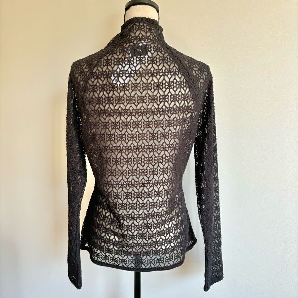 RtA Embroidered Mesh Mock Neck Long Sleeve Black Blouse Top Sz 10 NWT - Picture 6 of 9
